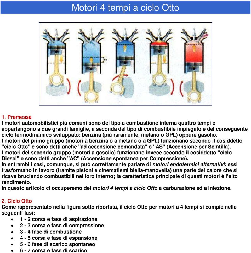 ciclo termodinamico sviluppato: benzina (più raramente, metano o GPL) oppure gasolio.