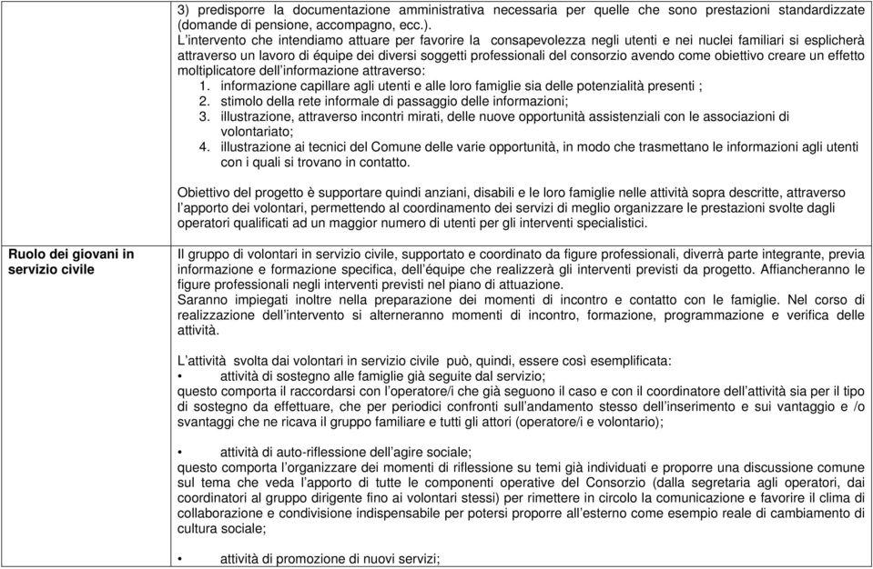 dell informazione attraverso: 1. informazione capillare agli utenti e alle loro famiglie sia delle potenzialità presenti ; 2. stimolo della rete informale di passaggio delle informazioni; 3.