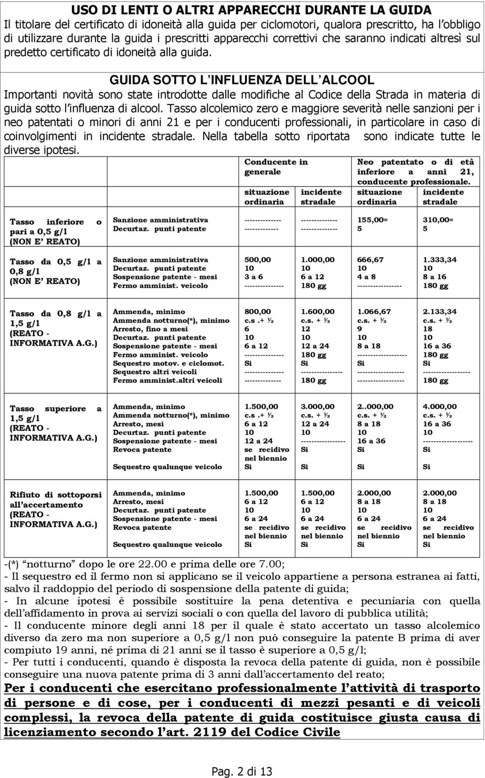 GUIDA SOTTO L INFLUENZA DELL ALCOOL Importanti novità sono state introdotte dalle modifiche al Codice della Strada in materia di guida sotto l influenza di alcool.