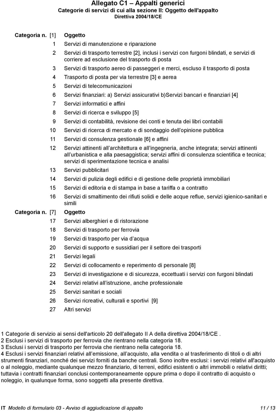 di trasporto aereo di passeggeri e merci, escluso il trasporto di posta 4 Trasporto di posta per via terrestre [3] e aerea 5 Servizi di telecomunicazioni 6 Servizi finanziari: a) Servizi assicurativi