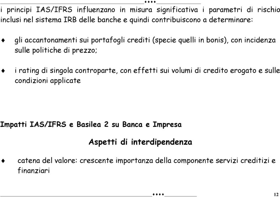 prezzo; i rating di singola controparte, con effetti sui volumi di credito erogato e sulle condizioni applicate Impatti IAS/IFRS e