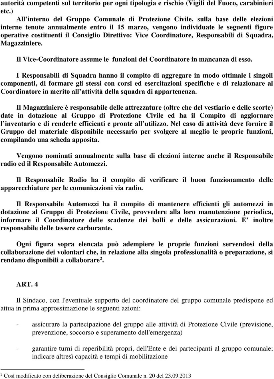 Consiglio Direttivo: Vice Coordinatore, Responsabili di Squadra, Magazziniere. Il Vice-Coordinatore assume le funzioni del Coordinatore in mancanza di esso.