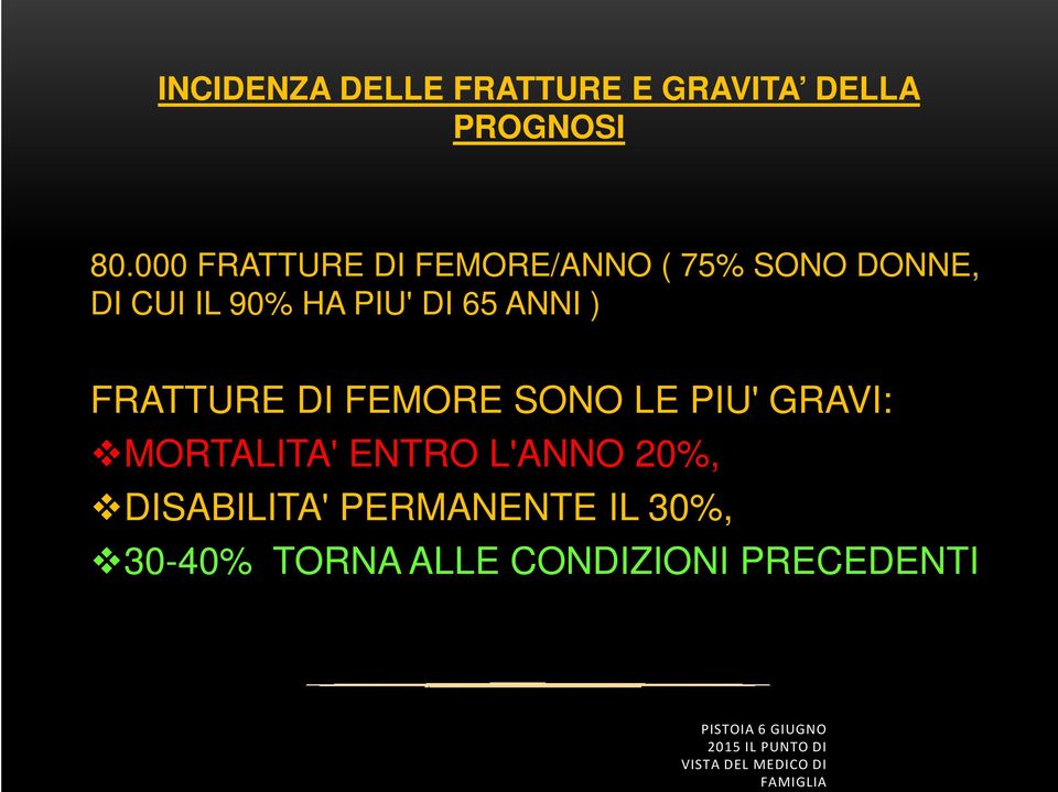 65 ANNI ) FRATTURE DI FEMORE SONO LE PIU' GRAVI: MORTALITA' ENTRO L'ANNO