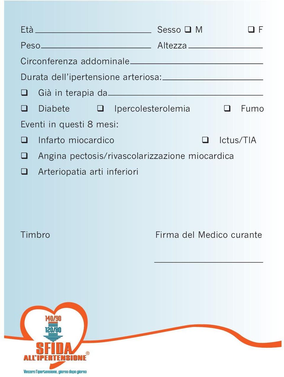 Eventi in questi 8 mesi: Infarto miocardico Ictus/TIA Angina