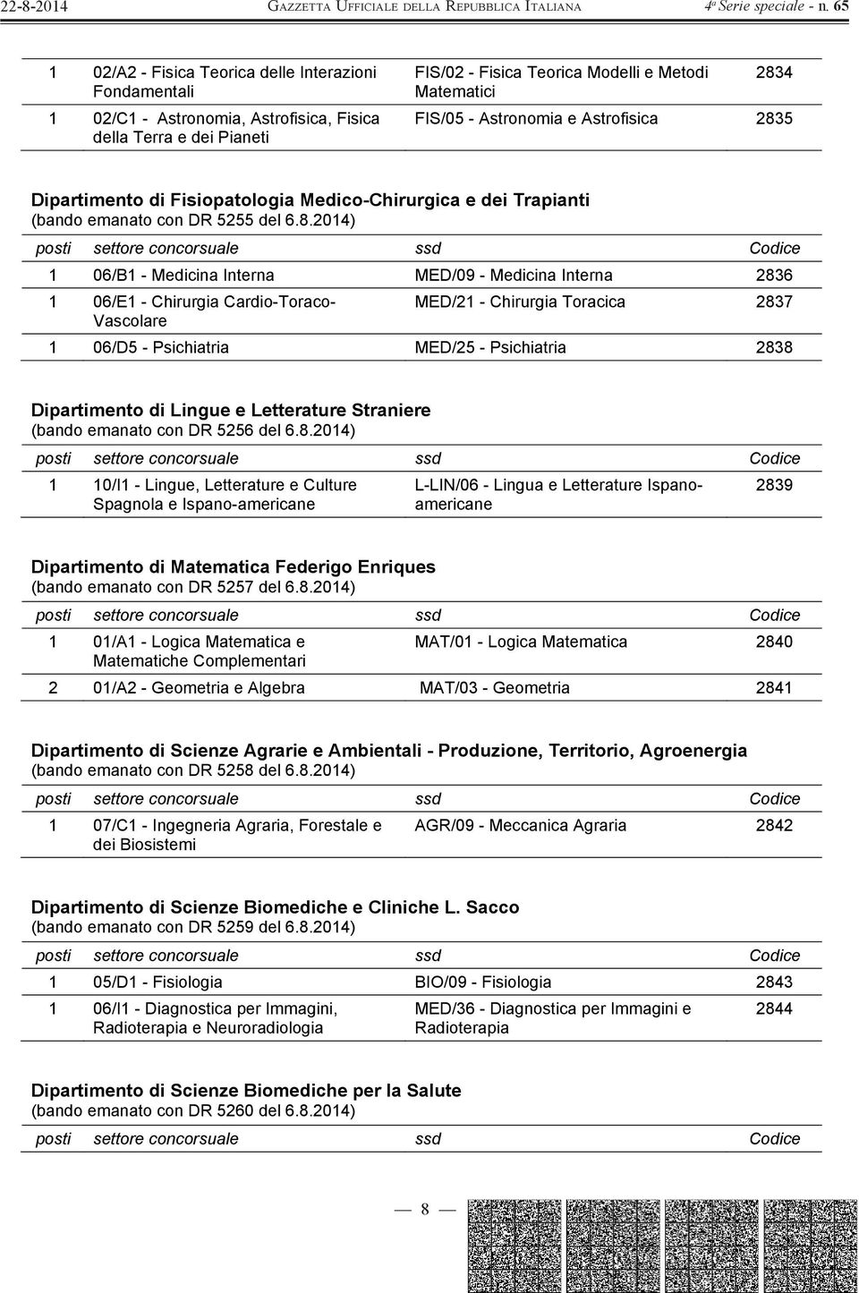 5 Dipartimento di Fisiopatologia Medico-Chirurgica e dei Trapianti (bando emanato con DR 5255 del 6.8.