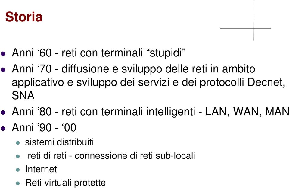 Anni 80 - reti con terminali intelligenti - LAN, WAN, MAN Anni 90-00 sistemi