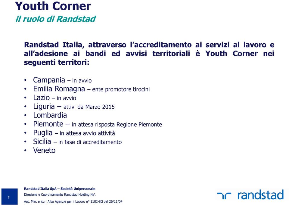 Emilia Romagna ente promotore tirocini Lazio in avvio Liguria attivi da Marzo 2015 Lombardia Piemonte
