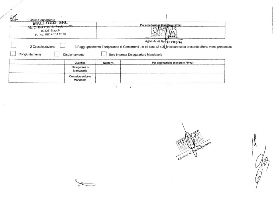 n ta caso (2 o 3 recsare se a presente offerta vene presentata Conguntamente D