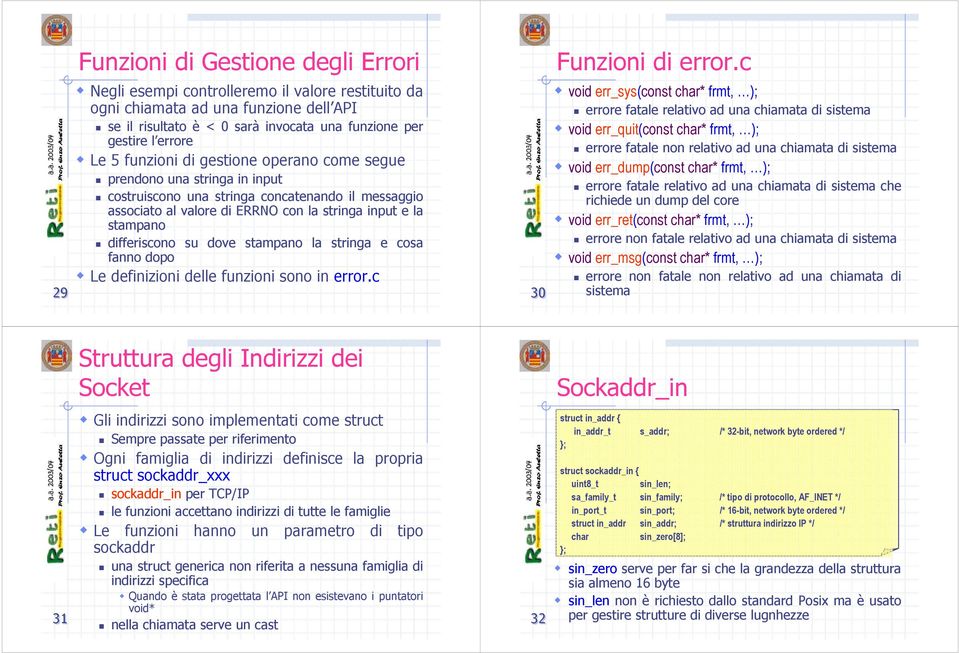 su dove stampano la stringa e cosa fanno dopo Le definizioni delle funzioni sono in error.c 30 Funzioni di error.