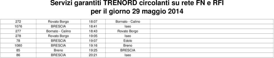 Rovato Borgo 19:05 Iseo 78 BRESCIA 19:07 Edolo 1080