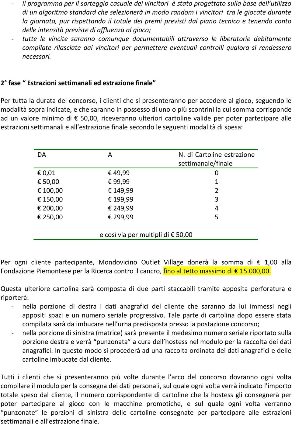 le liberatorie debitamente compilate rilasciate dai vincitori per permettere eventuali controlli qualora si rendessero necessari.