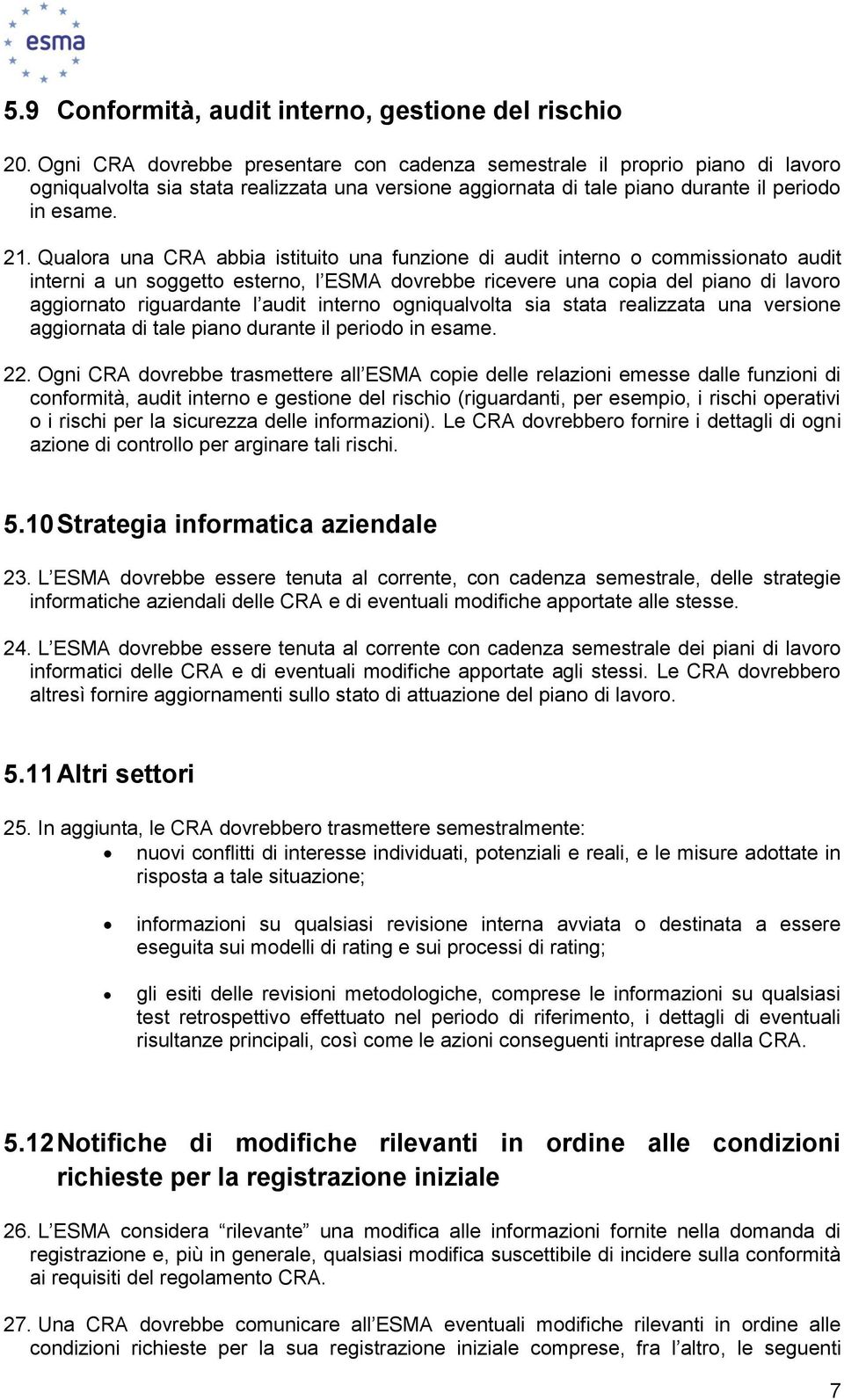 Qualra una CRA abbia istituit una funzine di audit intern cmmissinat audit interni a un sggett estern, l ESMA dvrebbe ricevere una cpia del pian di lavr aggirnat riguardante l audit intern