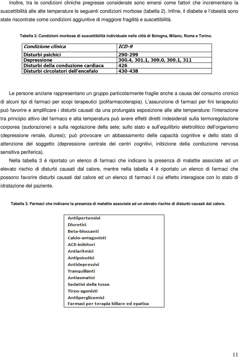 Condizioni morbose di suscettibilità individuate nelle città di Bologna, Milano, Roma e Torino.