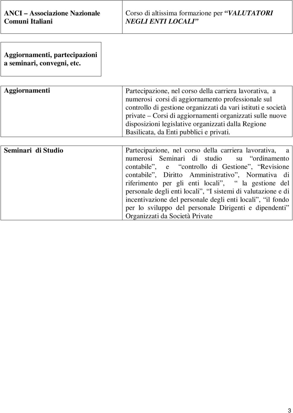 aggiornamenti organizzati sulle nuove disposizioni legislative organizzati dalla Regione Basilicata, da Enti pubblici e privati.