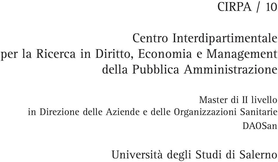 Amministrazione Master di II livello in Direzione delle