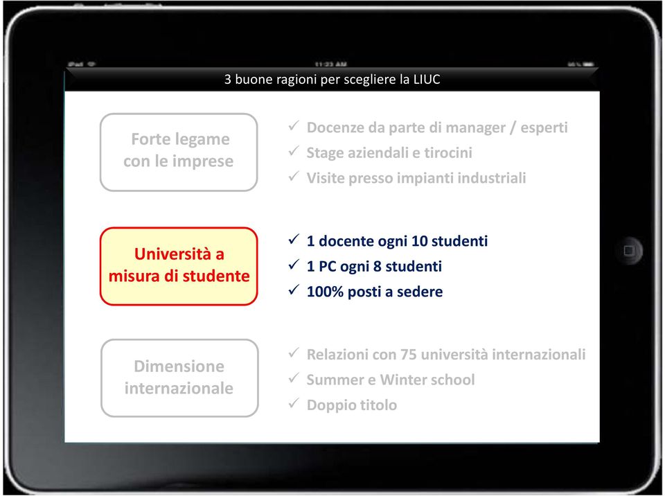 misura di studente 1 docente ogni 10 studenti 1 PC ogni 8 studenti 100% posti a sedere