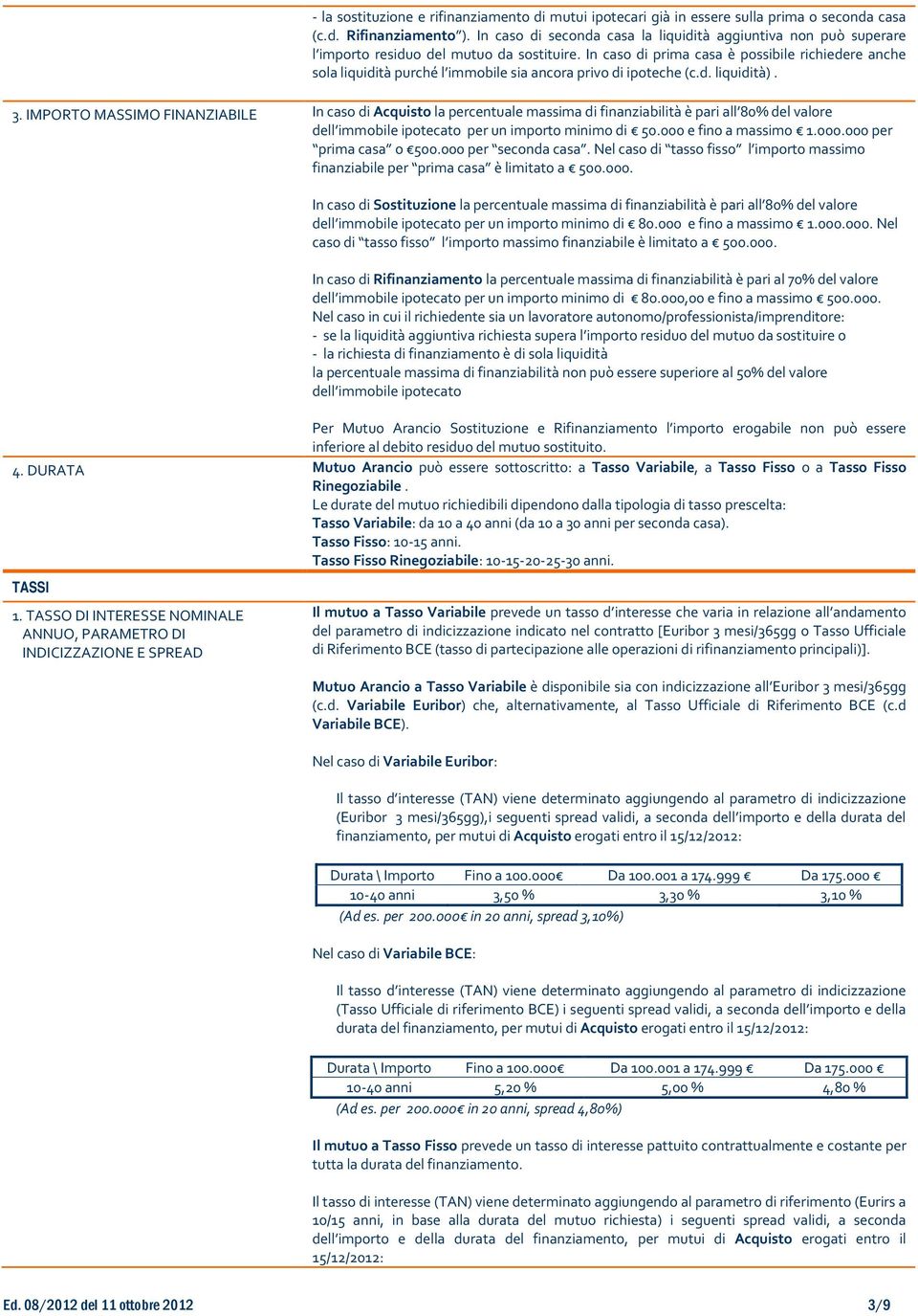 In caso di prima casa è possibile richiedere anche sola liquidità purché l immobile sia ancora privo di ipoteche (c.d. liquidità). 3.