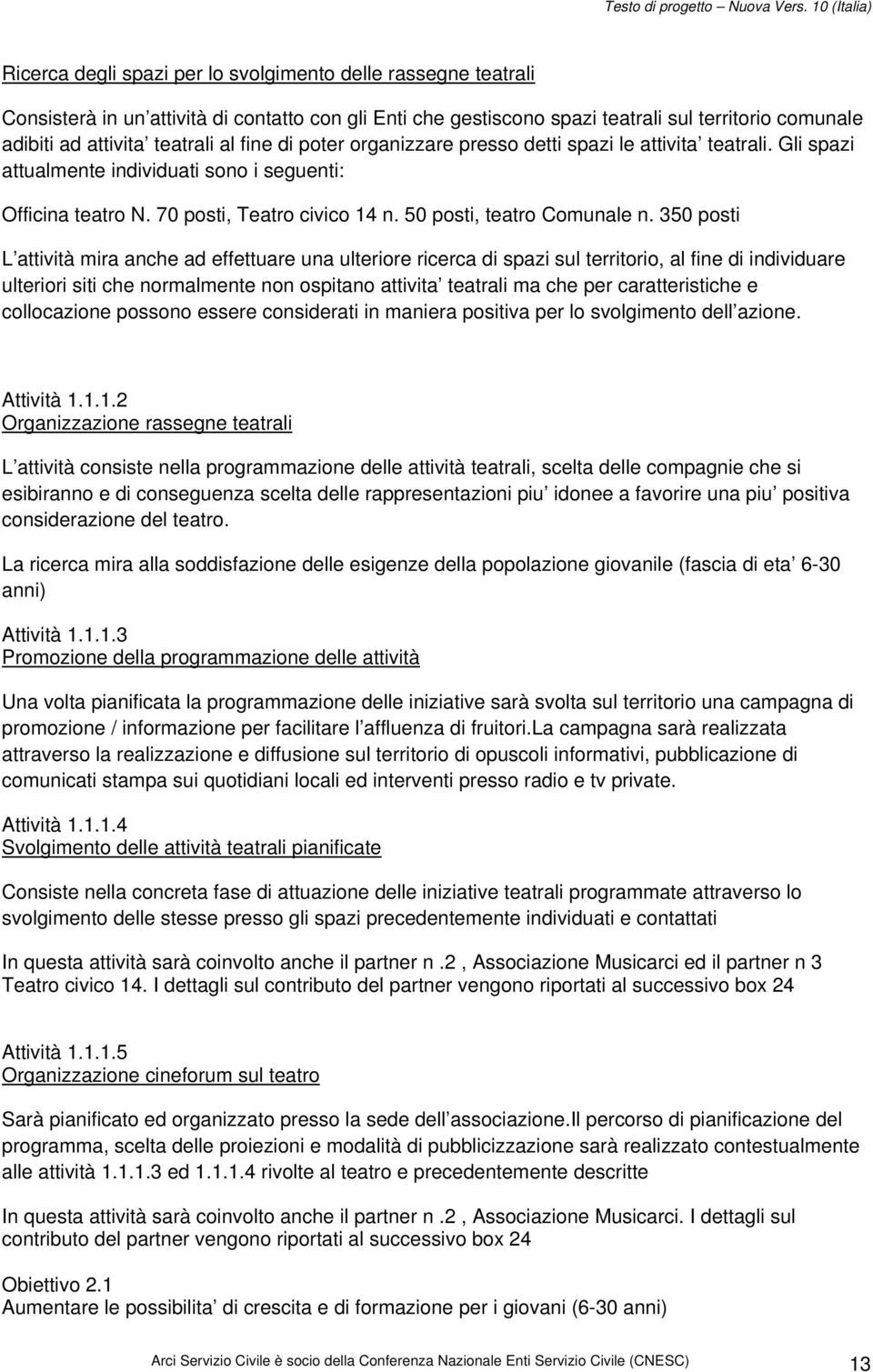 350 posti L attività mira anche ad effettuare una ulteriore ricerca di spazi sul territorio, al fine di individuare ulteriori siti che normalmente non ospitano attivita teatrali ma che per