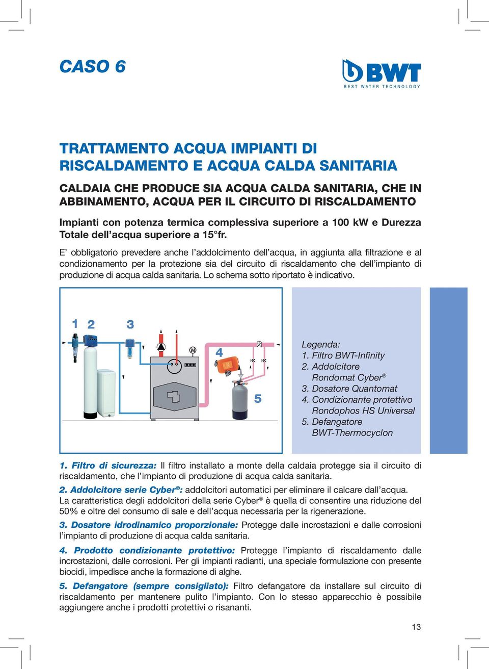 E obbligatorio prevedere anche l addolcimento dell acqua, in aggiunta alla filtrazione e al condizionamento per la protezione sia del circuito di riscaldamento che dell impianto di produzione di