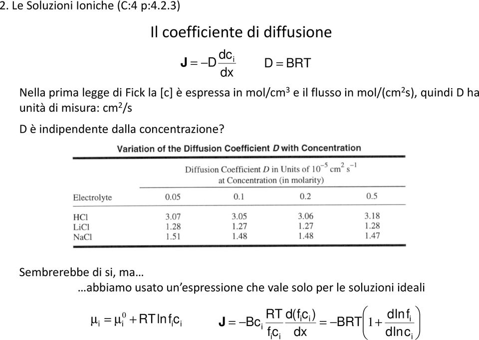 3 e l flusso n mol/(cm s), qund D ha untà d msura: cm /s D è ndpendente dalla