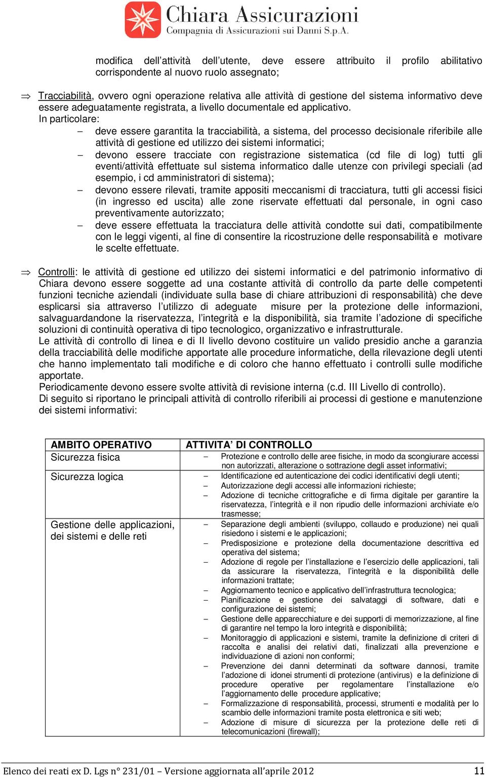 In particolare: deve essere garantita la tracciabilità, a sistema, del processo decisionale riferibile alle attività di gestione ed utilizzo dei sistemi informatici; devono essere tracciate con