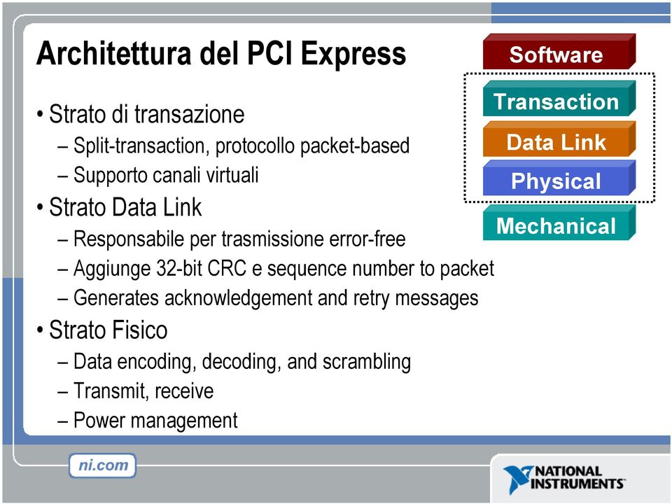 e sequence number to packet Generates acknowledgement and retry messages Strato Fisico Data encoding,