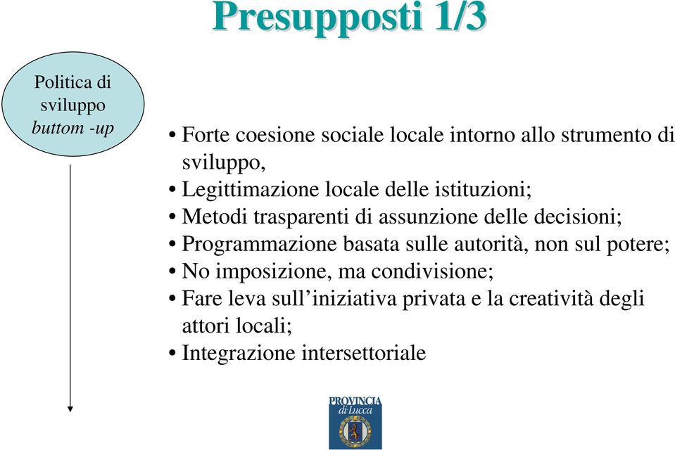 delle decisioni; Programmazione basata sulle autorità, non sul potere; No imposizione, ma