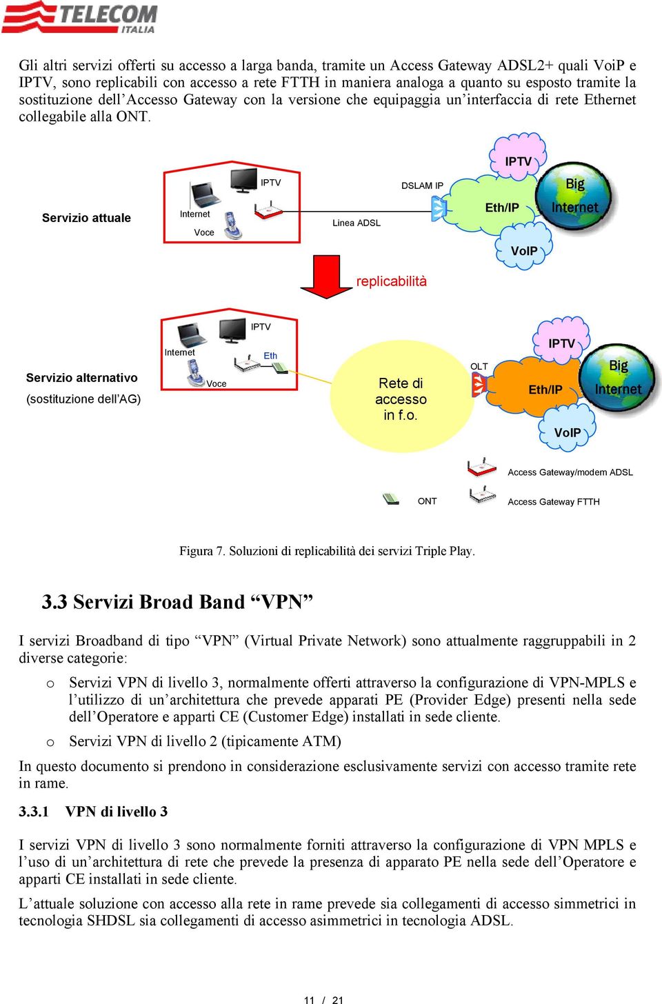 IPTV IPTV DSLAM IP Big Servizio attuale Internet Voce Linea ADSL /IP Internet VoIP IPTV Servizio alternativo (sostituzione dell AG) Internet Voce Rete di in f.o. IPTV /IP VoIP Big Internet Access Gateway/modem ADSL Access Gateway FTTH Figura 7.