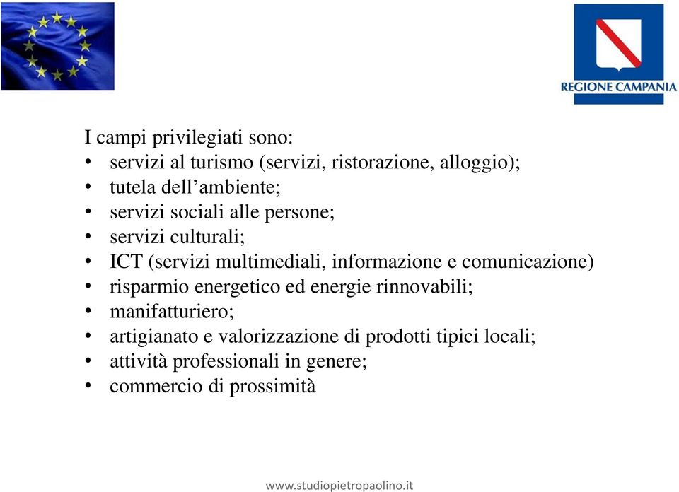 informazione e comunicazione) risparmio energetico ed energie rinnovabili; manifatturiero;