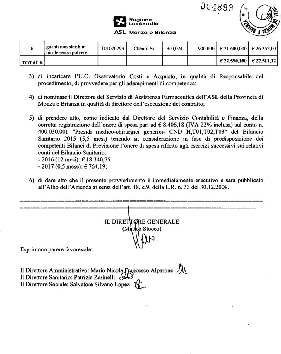 vere TO1020299 Chemil Srl 0,024 900.000 21.600,000 26.352,00 22.550,100 27.511,12 3) di incaricare l'u.o.