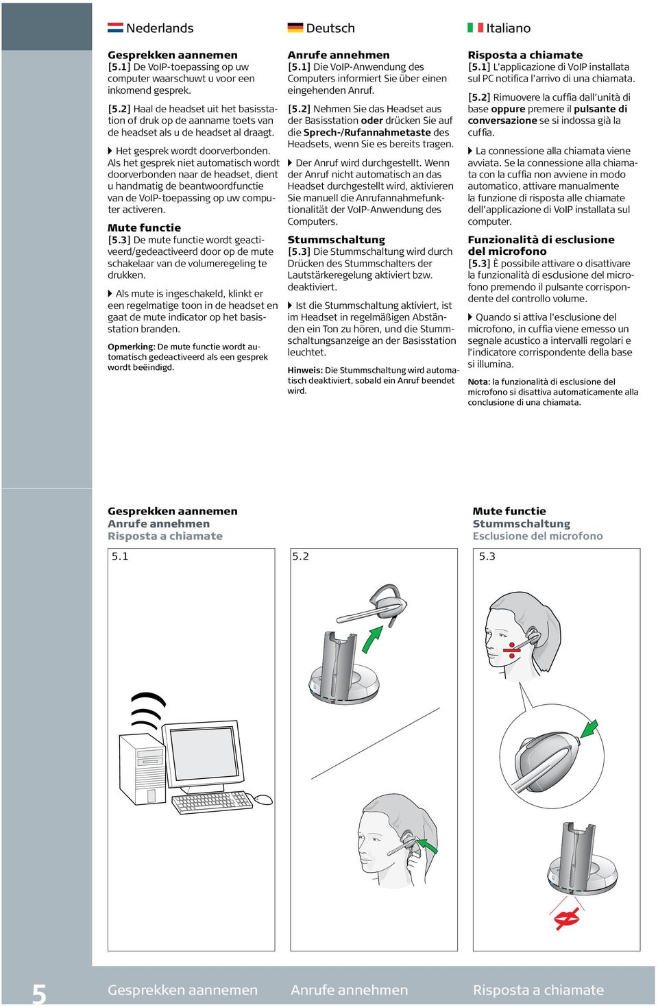 Mute functie [5.3] De mute functie wordt geactiveerd/gedeactiveerd door op de mute schakelaar van de volumeregeling te drukken.