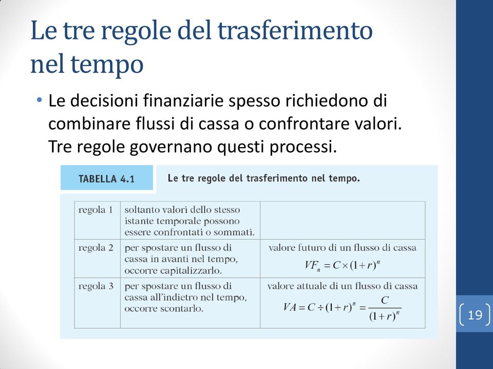 di combinare flussi di cassa o confrontare