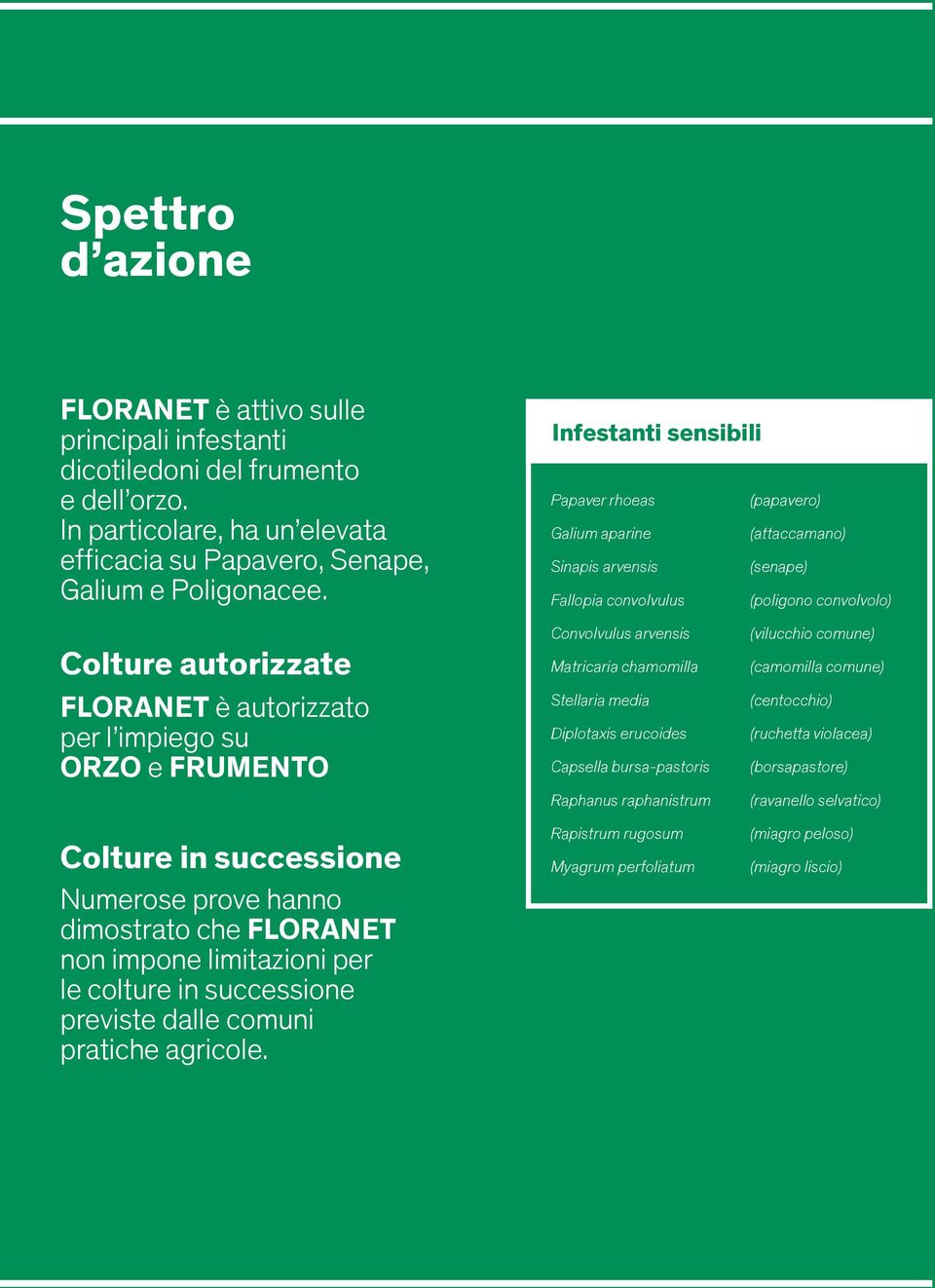 su ORZO e RUMETO Colture in successione umerose prove hanno dimostrato che LORAET non impone limitazioni per le colture in successione previste dalle comuni pratiche agricole.