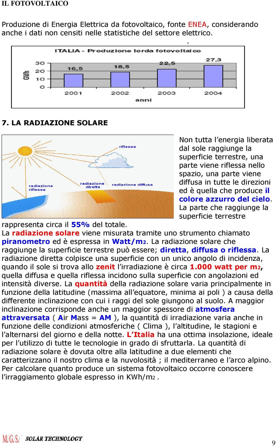 produce il colore azzurro del cielo. La parte che raggiunge la superficie terrestre rappresenta circa il 55% del totale.