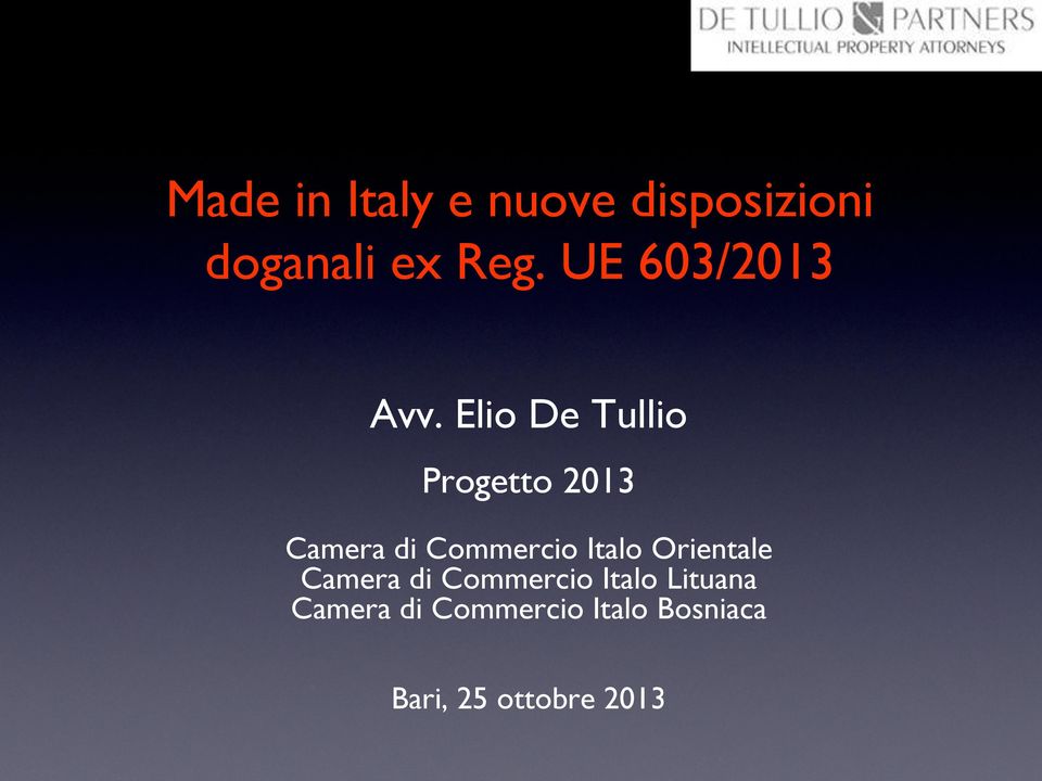 Elio De Tullio Progetto 2013 Camera di Commercio Italo