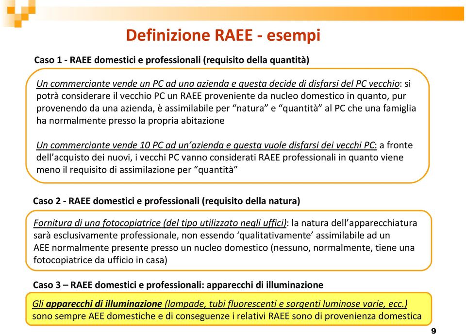 propria abitazione Un commerciante vende 10 PC ad un azienda e questa vuole disfarsi dei vecchi PC: a fronte dell acquisto dei nuovi, i vecchi PC vanno considerati RAEE professionali in quanto viene