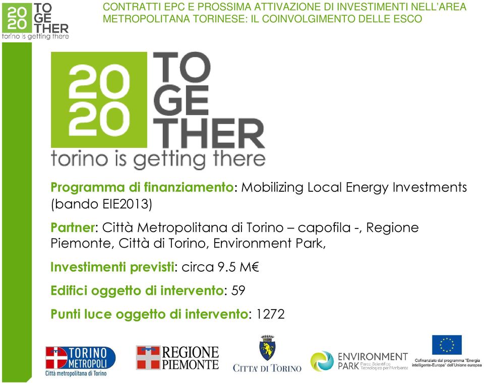 Piemonte, Città di Torino, Environment Park, Investimenti previsti: