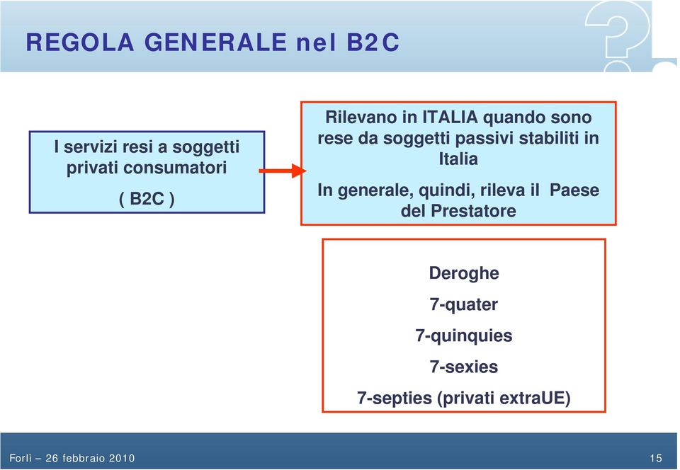 Italia In generale, quindi, rileva il Paese del Prestatore Deroghe