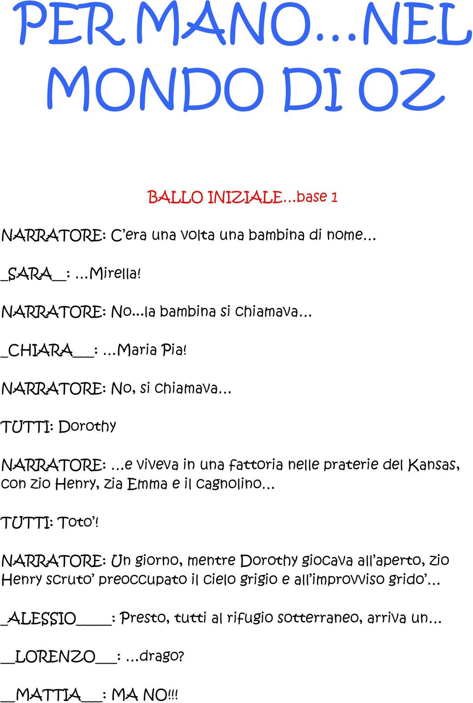 NARRATORE: No, si chiamava TUTTI: Dorothy NARRATORE: e viveva in una fattoria nelle praterie del Kansas, con zio Henry, zia Emma e il