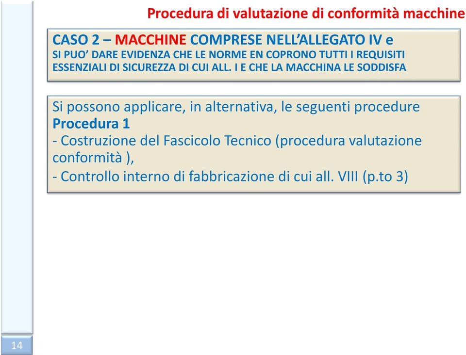 I E CHE LA MACCHINA LE SODDISFA Si possono applicare, in alternativa, le seguenti procedure Procedura 1