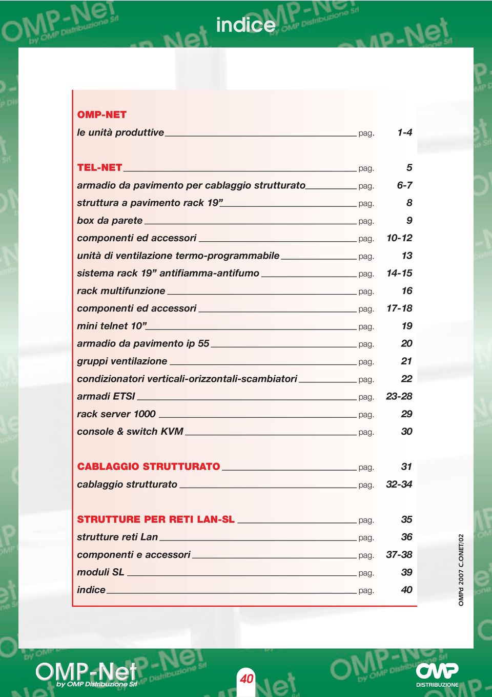 17-18 mini telnet 10 pag. 19 armadio da pavimento ip 55 pag. 20 gruppi ventilazione pag. 21 condizionatori verticali-orizzontali-scambiatori pag. 22 armadi ETSI pag. 23-28 rack server 1000 pag.