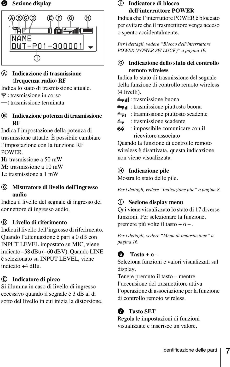 : trasmissione in corso : trasmissione terminata B Indicazione potenza di trasmissione RF Indica l impostazione della potenza di trasmissione attuale.