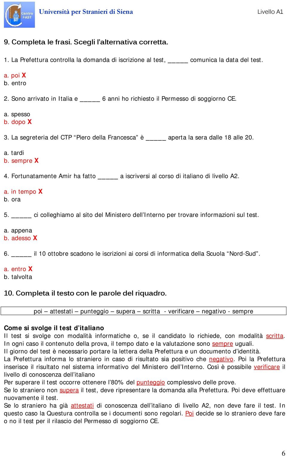 Test Di Italiano Di Livello A2 E Permesso Di Soggiorno Ce Pdf Free Download