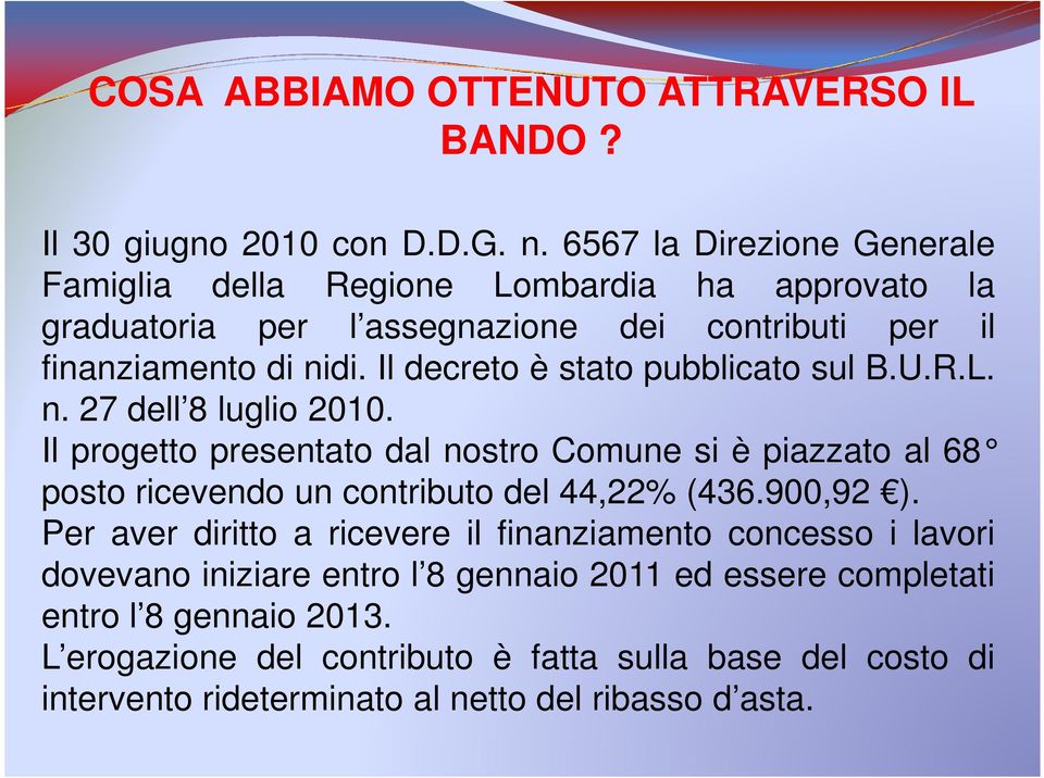 Il decreto è stato pubblicato sul B.U.R.L. n. 27 dell 8 luglio 2010.