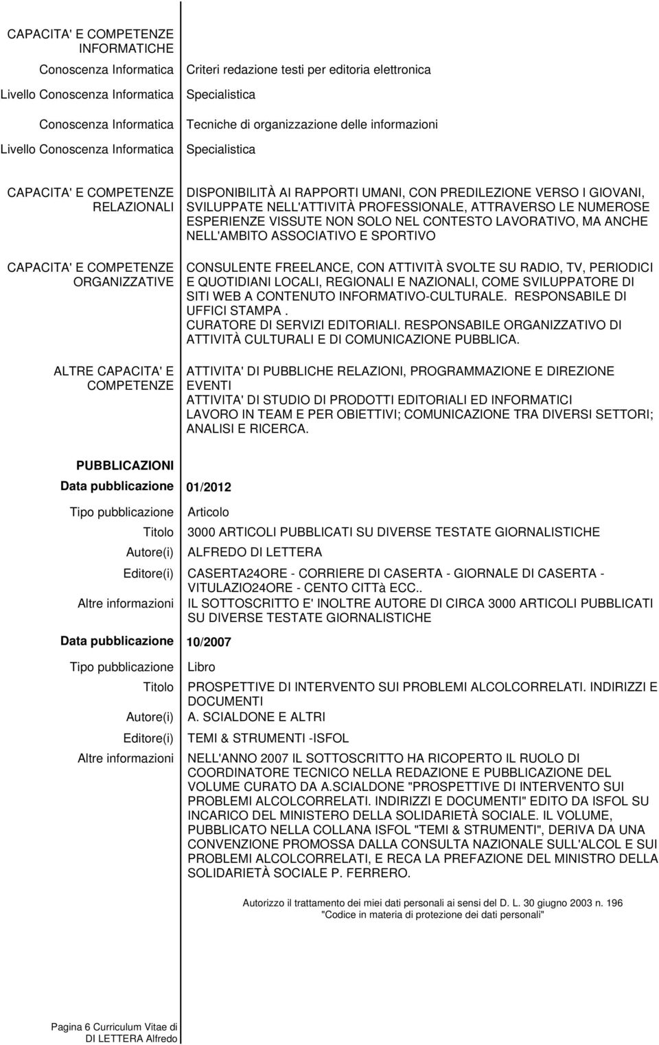 RAPPORTI UMANI, CON PREDILEZIONE VERSO I GIOVANI, SVILUPPATE NELL'ATTIVITÀ PROFESSIONALE, ATTRAVERSO LE NUMEROSE ESPERIENZE VISSUTE NON SOLO NEL CONTESTO LAVORATIVO, MA ANCHE NELL'AMBITO ASSOCIATIVO