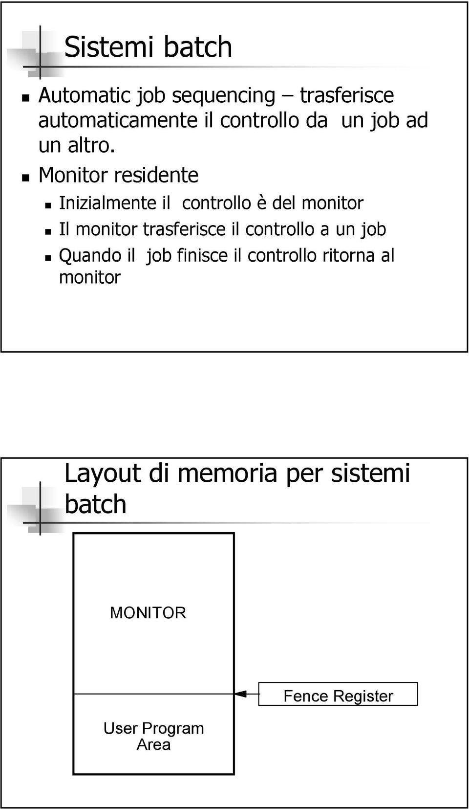 Monitor residente Inizialmente il controllo è del monitor Il monitor trasferisce il