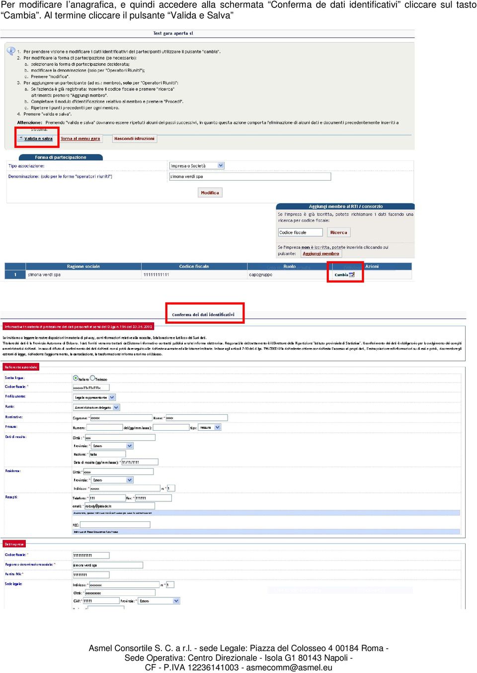 identificativi cliccare sul tasto Cambia.