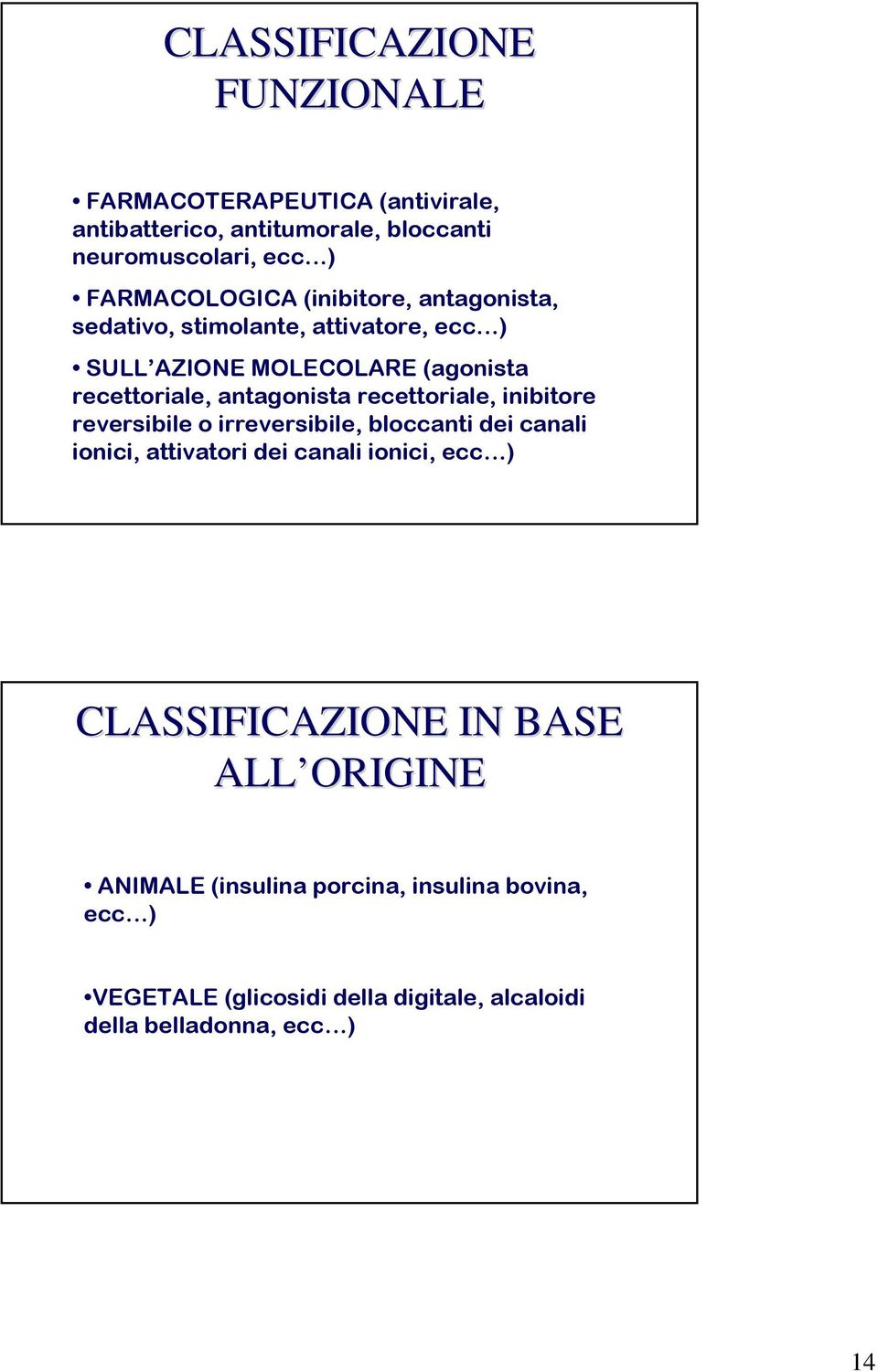 recettoriale, inibitore reversibile o irreversibile, bloccanti dei canali ionici, attivatori dei canali ionici, ecc ) CLASSIFICAZIONE