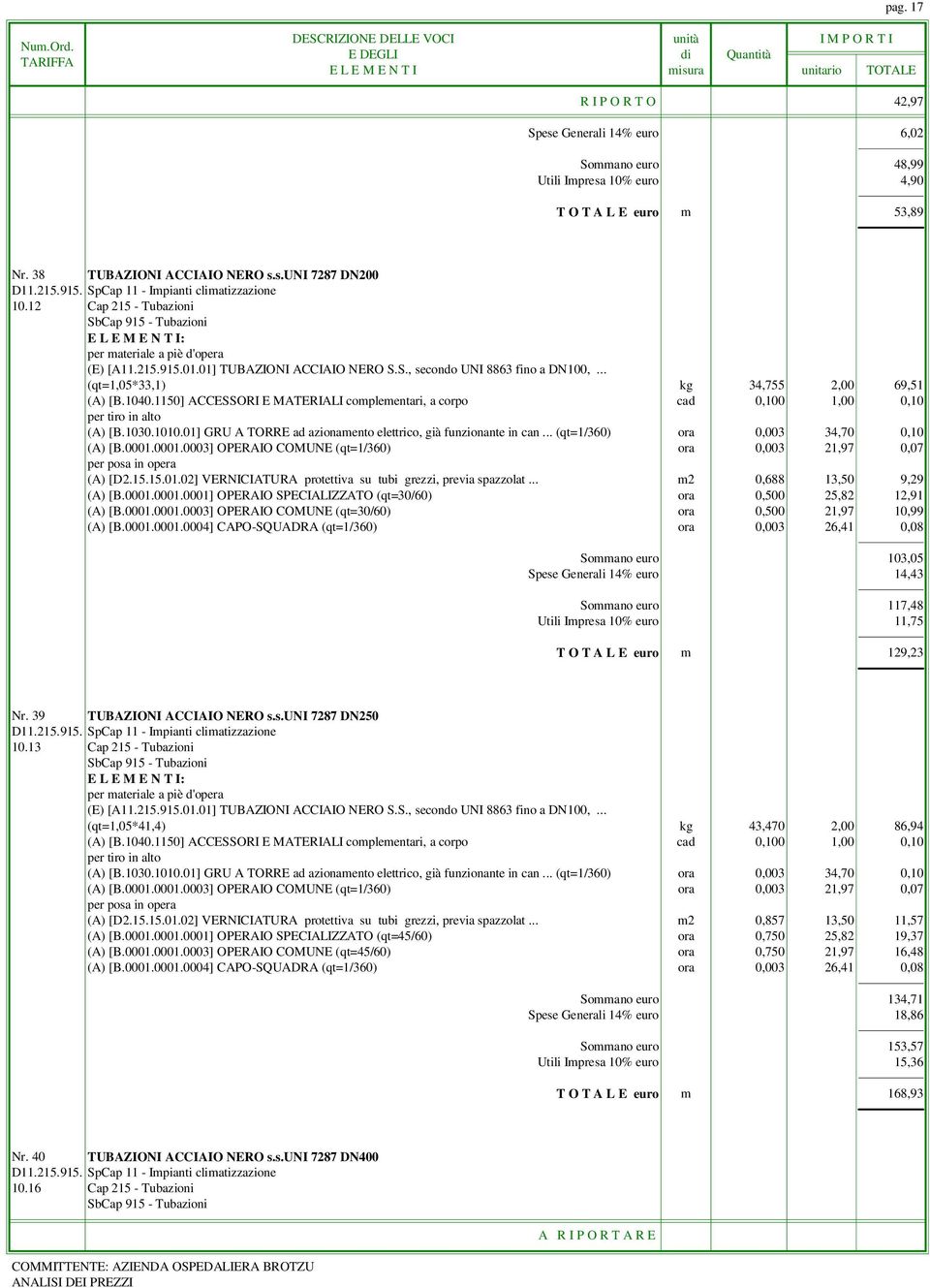 .. (qt=1,05*33,1) kg 34,755 2,00 69,51 (A) [B.1040.1150] ACCESSORI E MATERIALI complementari, a corpo cad 0,100 1,00 0,10 (A) [B.1030.1010.