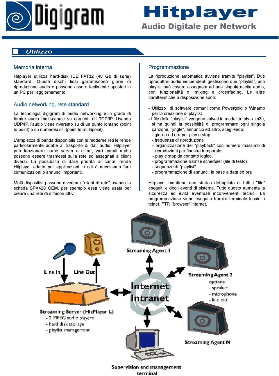 Audio networking, rete standard La tecnologia digigram di audio networking è in grado di fornire audio multi-canale su comuni reti TCP/IP.